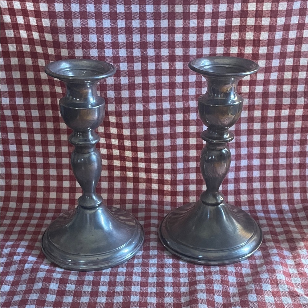 Pewter Candlesticks - Picture 2 of 4